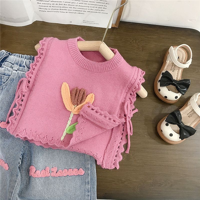 Ropa para niños Chaleco de punto para niñas, suéter nuevo para primavera, chaleco para niños, toalla para niños, jeans bordados, primavera_voghion.com