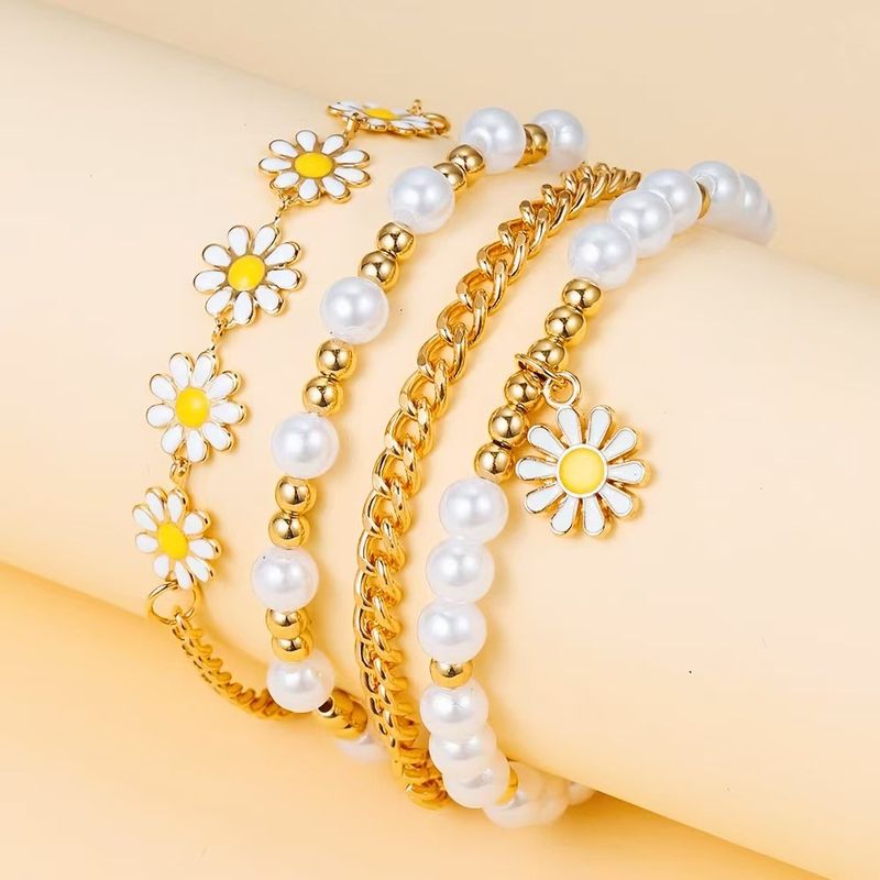 Fashion Trend Bohemian Style Five-Pointed Star Heart Daisy Pearl Bracelet Set Of Eight Pieces_voghion.com