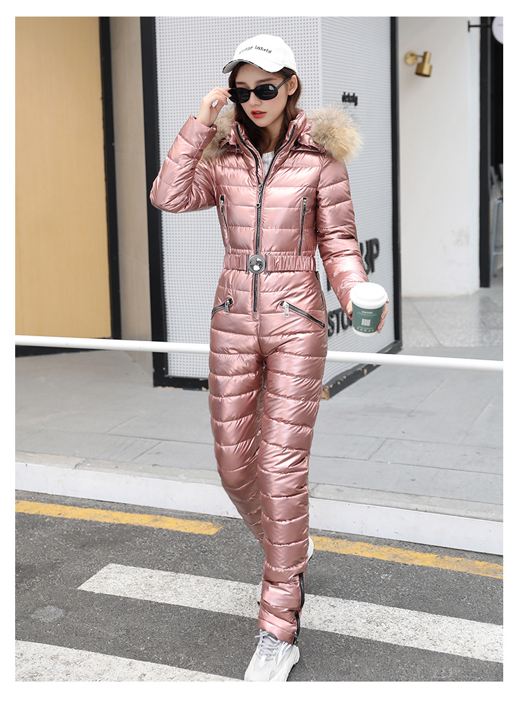 Kvinders skitøjsdragt i bomuldsfrakke Dame fortykket varm vintermode Dametalje Slank Slank Glat Bomuld Frakke Jumpsuit_voghion.com