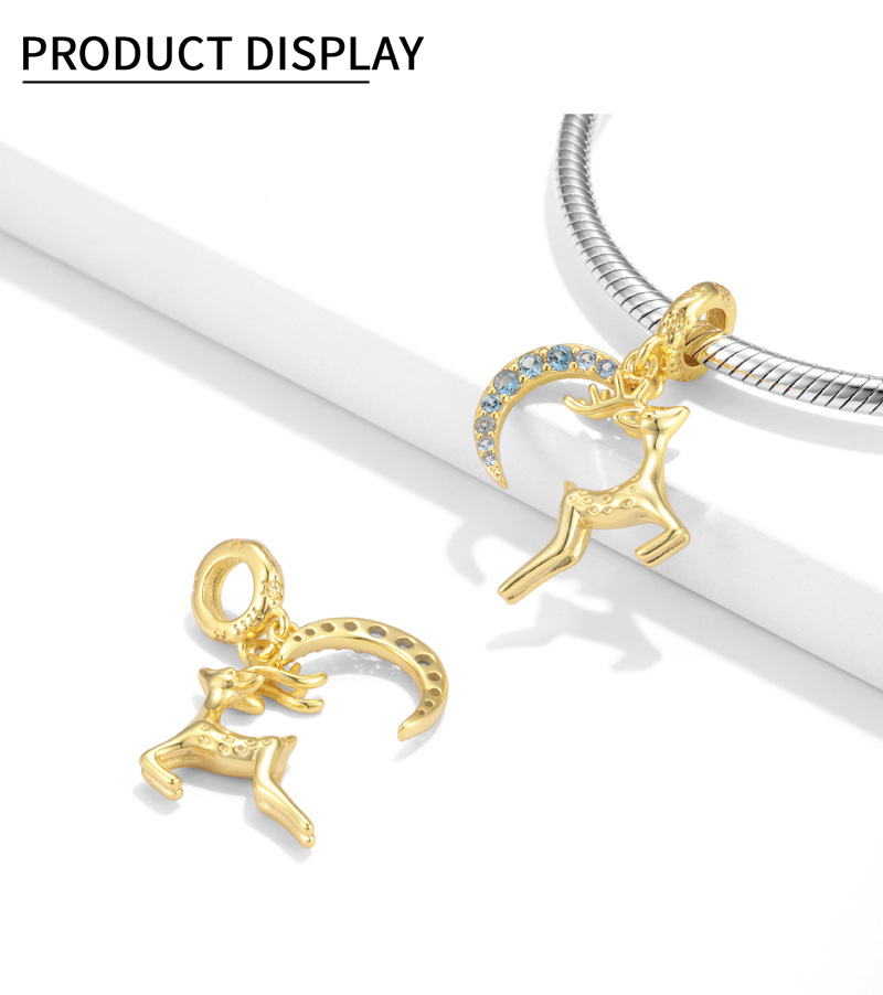 Diy-Anhänger Weihnachten springender Elch Anhänger Weihnachtsserie Silber vergoldet Halskette Armband DIY-Anhänger_voghion.com