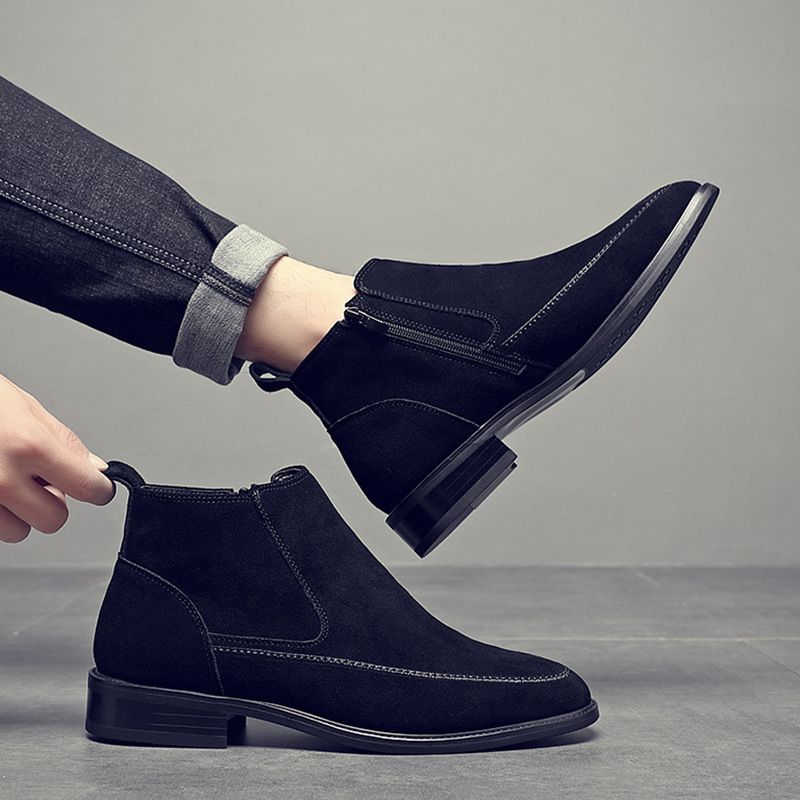 Martin Boots Herren Leder Samt Koreanische Version der chinesischen Herrenstiefel Spitz Kurzstiefel Chelsea Boots Herren_voghion.com