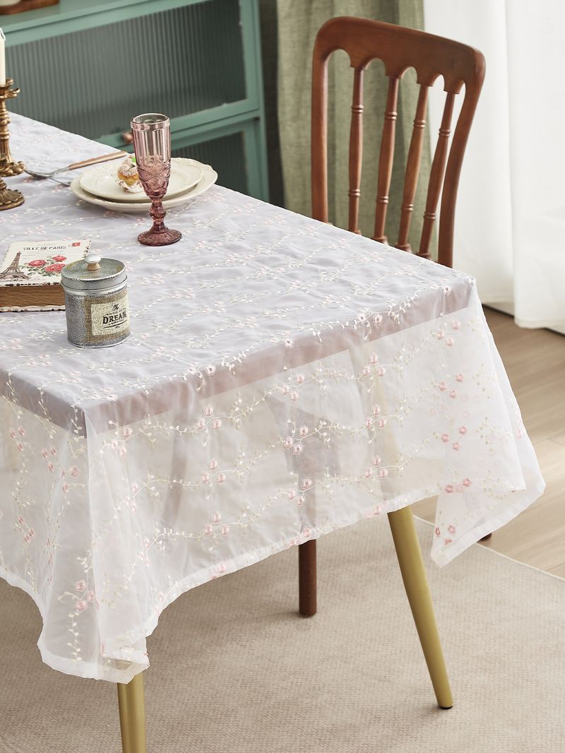 Petite table à manger rectangulaire fraîche brodée de fleurs de prunier, table basse, table à manger en dentelle, table basse, nappe décorative_voghion.com