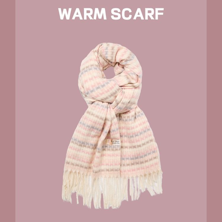 Sciarpa rosa da donna, invernale, in cashmere scozzese, con nappe, sottile, avvolgente, versatile, per la cura della pelle._voghion.com