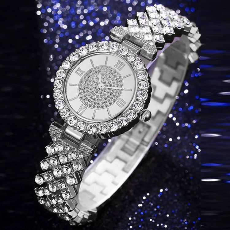 Orologio da donna in lega da donna con bracciale britannico pieno di diamanti_voghion.com