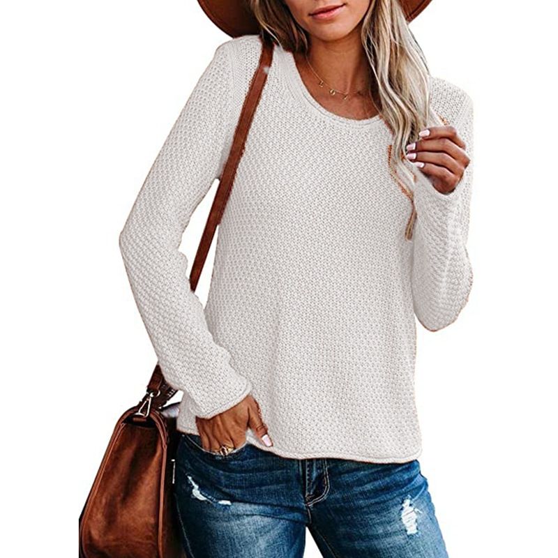 Pull femme automne et hiver col rond pull ample sans bretelles tricoté pull_voghion.com