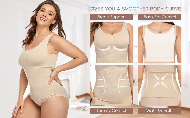 Size Shaper Plus palaidinės moterims, besiūlės juosmens treniruoklės, palaidinės be rankovių, kūno formavimo liekninimo priemonės su įmontuota liemenėle, marškinėliais ir..._voghion.com