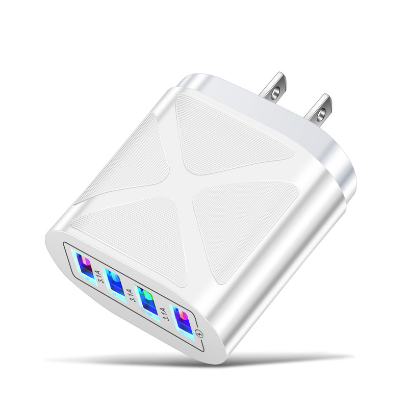 Chargeur de téléphone portable Music Festival Luminous 4USB Tête de charge de voyage 3A Chargeurs standards américains, européens et britanniques_voghion.com