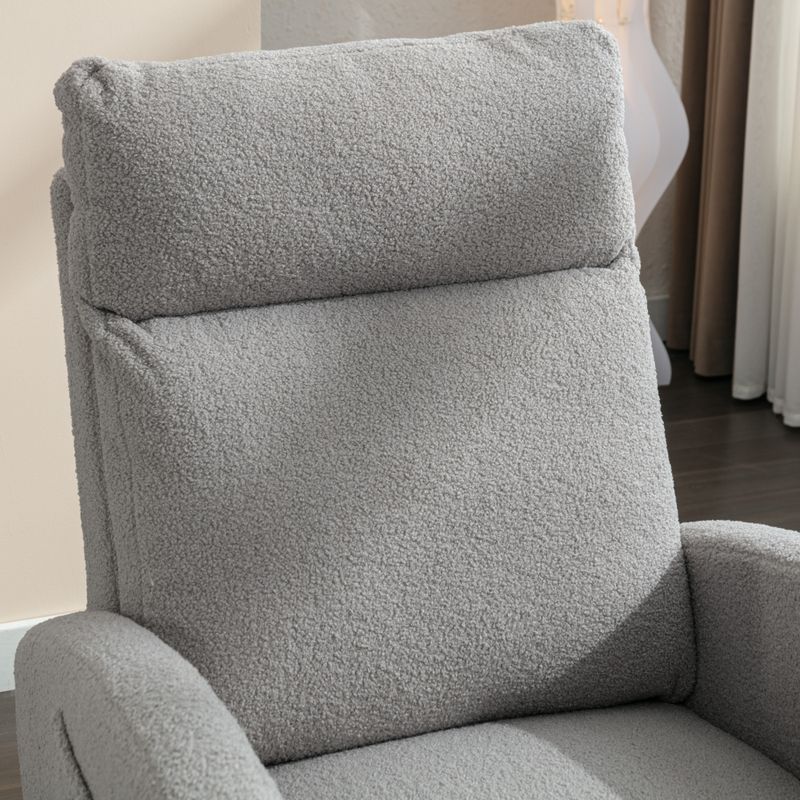 Schaukelstuhl, Mid Century Modern, Teddystoff, Gepolstert, Sitzfläche Gepolstert, Für Wohnzimmer Und Schlafzimmer, Hellgrau_voghion.com