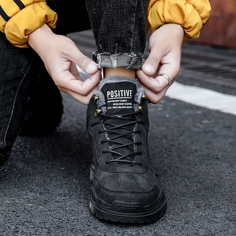 Herensneakers met stalen neus Winterwarme fleece enkellaarsjes Winddichte heren outdoor wandelschoenen_voghion.com