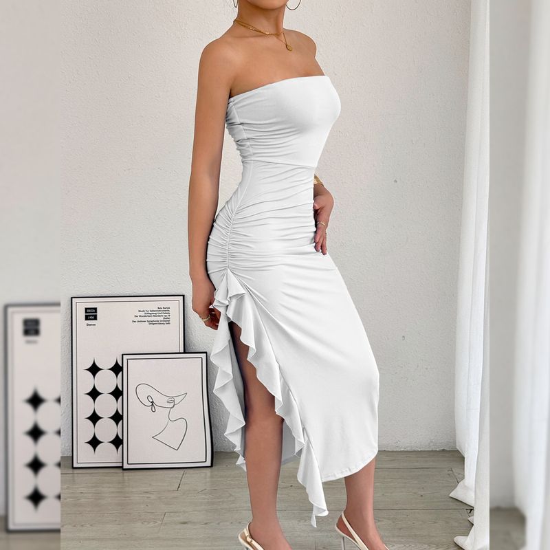 Sexy figurbetontes Kleid mit hohem Schlitz – dehnbares Korsett-Minikleid aus Milchseide für Damen (mehrere Farben)_voghion.com