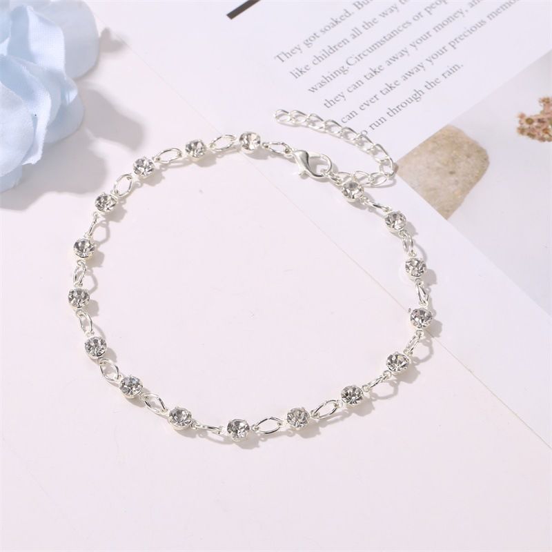 Nuovo piede semplice trasparente strass cavigliera elegante spiaggia stile donne semplice rotonda flash cavigliera_voghion.com