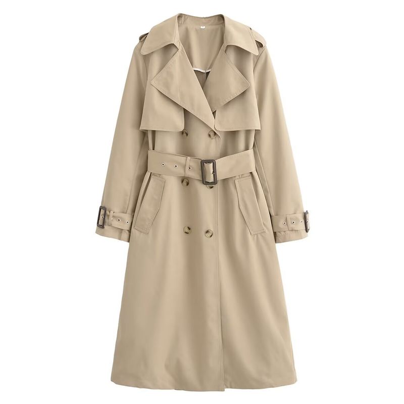 Jachetă nouă pentru femei, la modă, cu cataramă dublă, cu curea, stil clasic, rezistentă la vânt, W 69022_voghion.com
