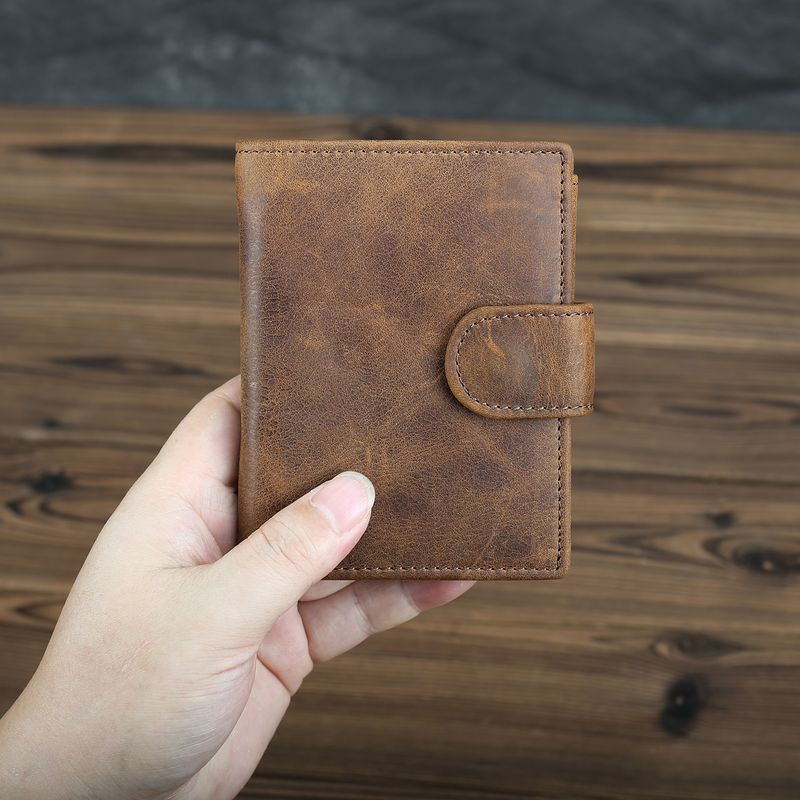 Nueva cartera con ranuras para múltiples tarjetas, estilo Crazy Horse, informal, corta, monedero, bolso de mano de cuero genuino para hombre_voghion.com