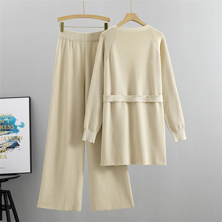 Pantaloni a gamba larga da donna cappotto cardigan lavorato a maglia abito a due pezzi da donna autunno sciolto_voghion.com