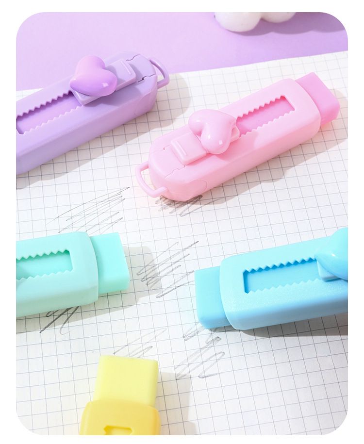 Gomme de couleur macaron Gomme rétractable à pousser et à tirer de grande valeur pour nettoyer moins de miettes Papeterie pour étudiants_voghion.com