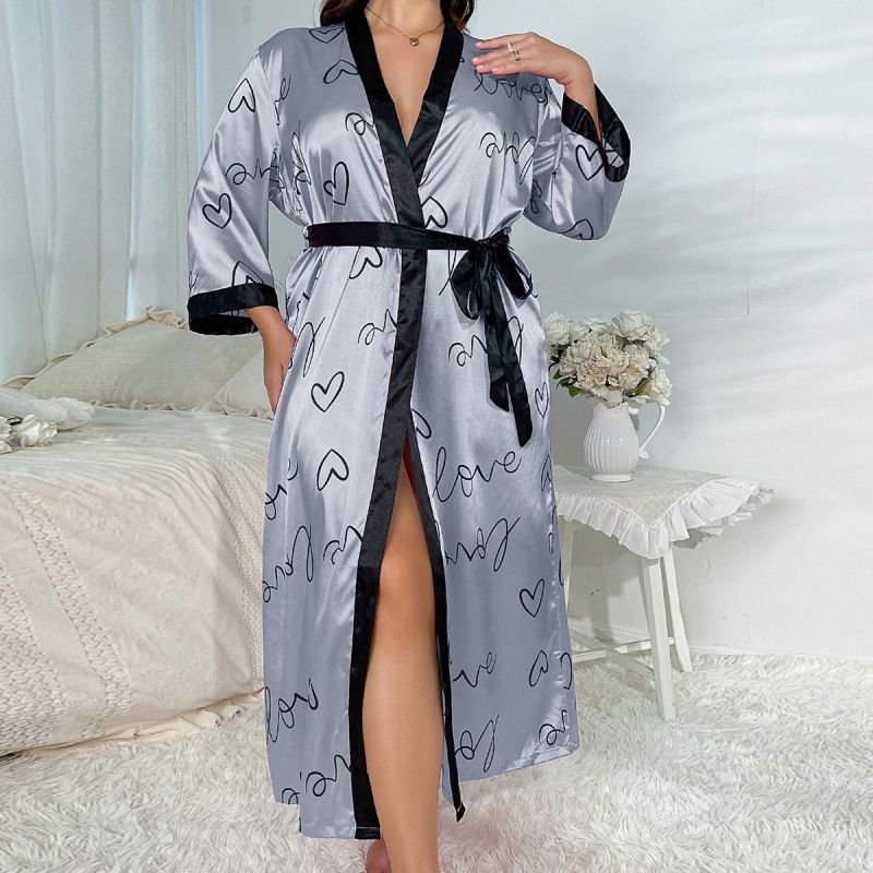 Nachtwäsche-Set in Übergröße – Fließender Pyjama mit V-Ausschnitt und langen Ärmeln, Animalprint und Spitzenbesatz (XL–5XL, Rot/Pink/Leopard/Blau/Schwarz)_voghion.com