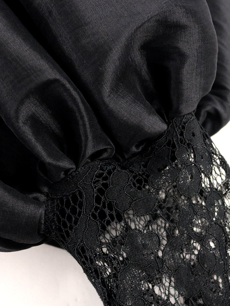 Damenkleid, einzelner Vintage-Spitzenrock, lange Ärmel mit Blasenärmeln, sexy Schlitz, langer Rock, schwarzes Kleid für Frauen_voghion.com