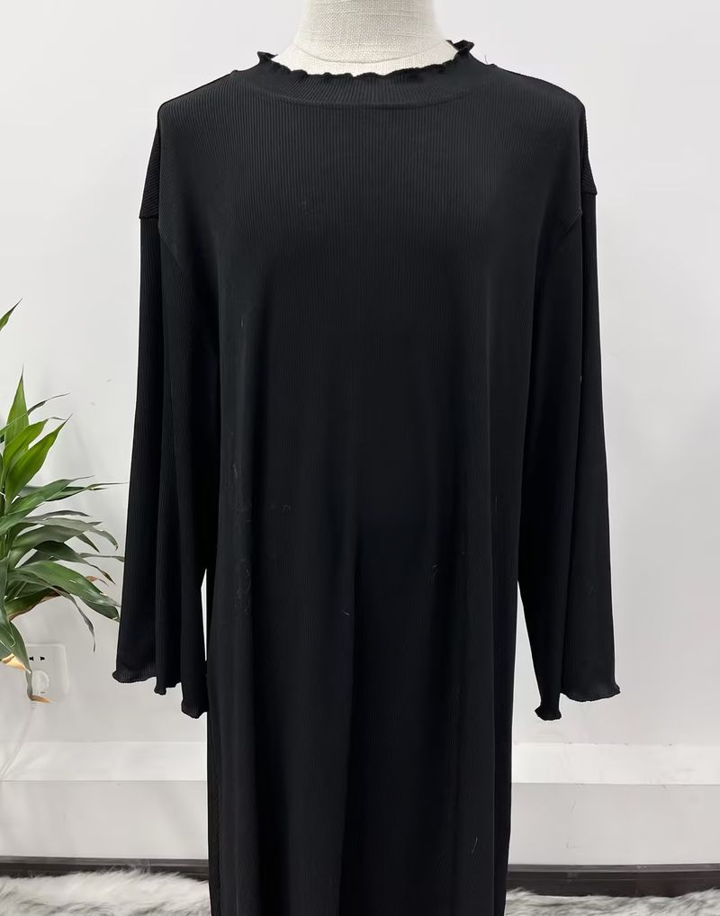 Mother & Kids Middle Eastern Girls Abaya Knitted Dress Wavy Edge Solid Color Robe_voghion.com