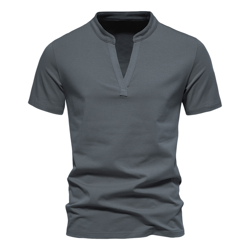 23 años nuevos hombres con cuello en V profundo de manga corta con base elástica, camiseta de verano con cuello levantado_voghion.com