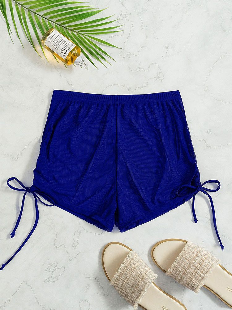 New European And American Sexy Solid Color Swimsuit Women's Four Corner Transparent Mesh Drawstring Beach Swimming Trunks Bikini Shorts_voghion.com