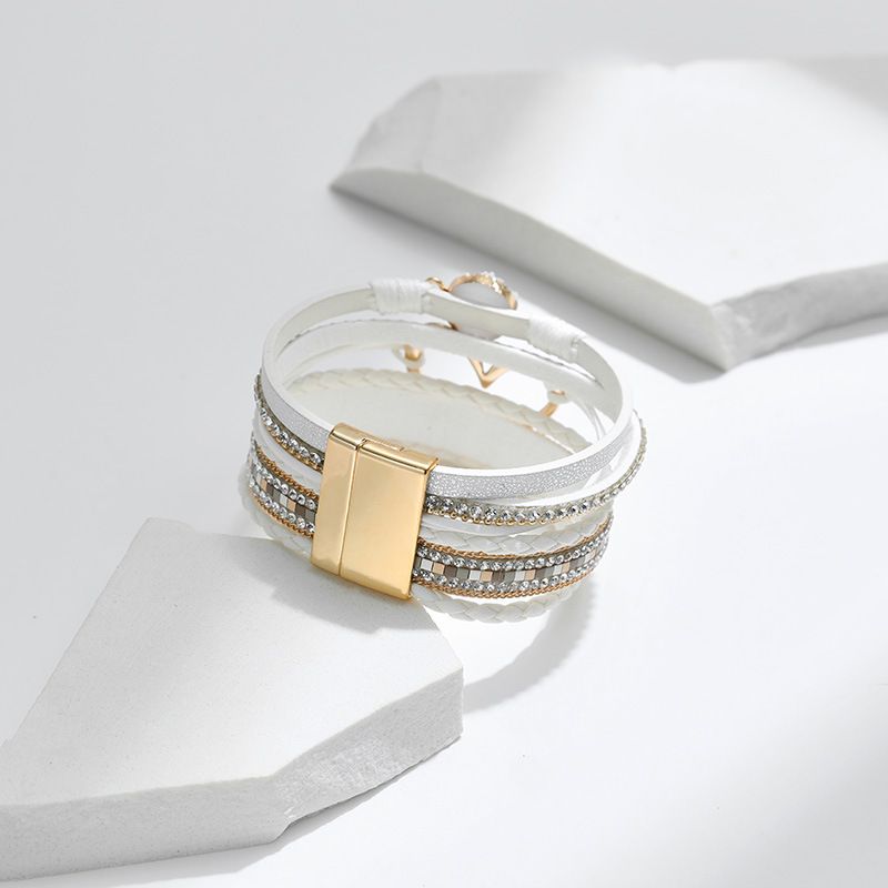 Set di bracciali a strati bohémien - Bracciale rigido regolabile a cuore aperto e catena con perline_voghion.com