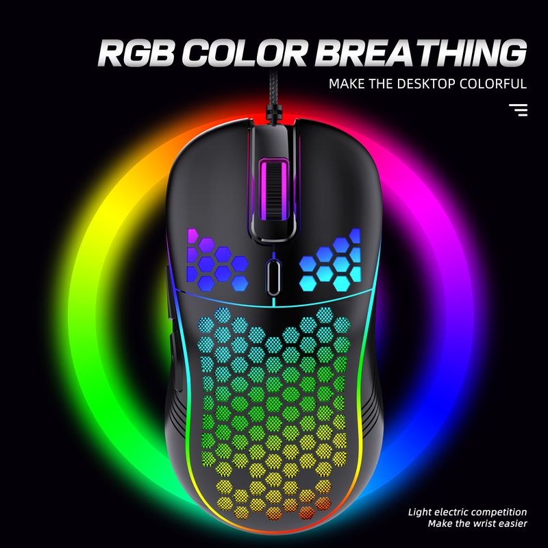Verdrahtetes Loch ausgehöhlt, leuchtende, leichte Gaming-E-Sport-Maus_voghion.com