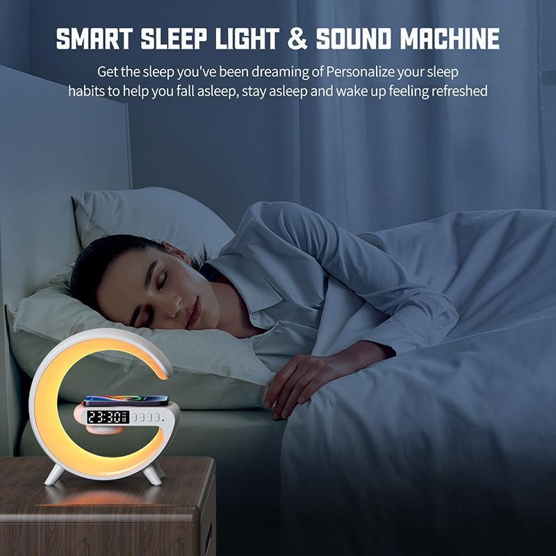 Nutikas LED Bluetooth-kõlar äratuskell RGB atmosfäärilamp Magamistoa kaunistuslambid öövalgusti 15 W kiire traadita ühendusega_voghion.com