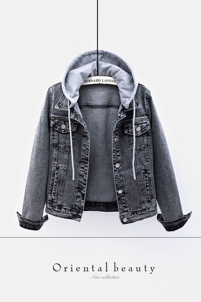 Women's Denim Jacket With Fleece Lining Style Slim Fit Hooded Coat, Casual Long Sleeve Short Crop Top For Students & Work (S-5XL)_voghion.com
