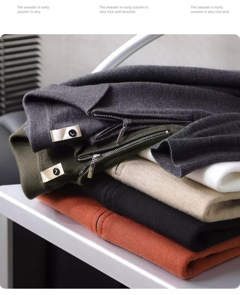 Men's Slim Fit Half-Zip Knit Sweater With Stand Collar - Soft Wool Blend Pullover For Casual & Office Wear_voghion.com