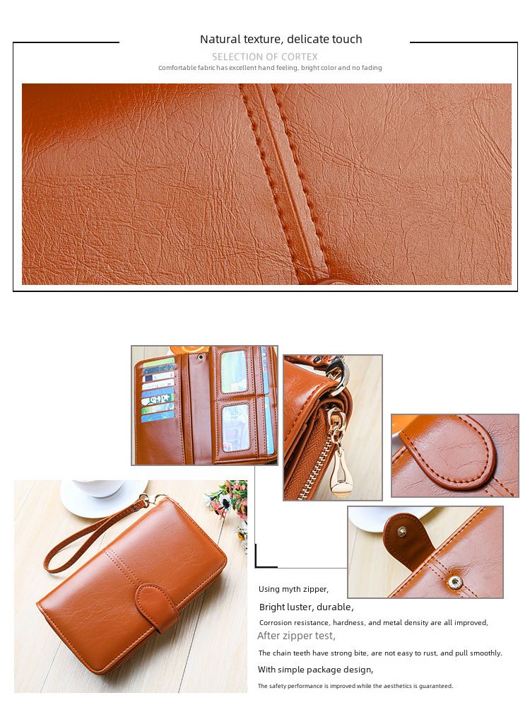 Explosive Damen Geldbörse 2024 Neuer Reißverschluss Ölwachs Leder Geldbörse Schnalle Handytasche Ölleder Neue PU Clutch_voghion.com