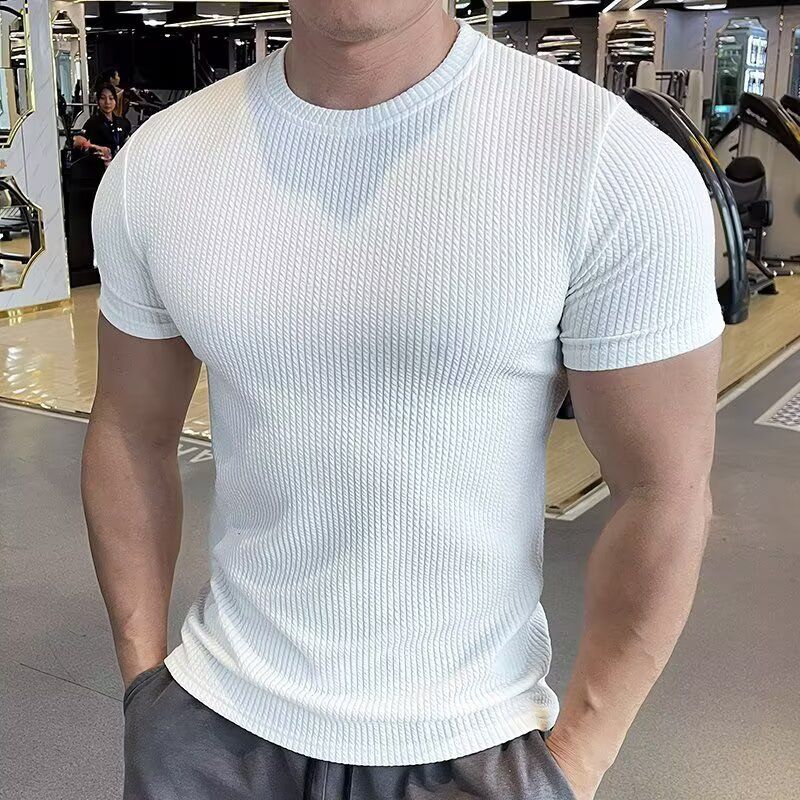 Men's Short-sleeved T-shirt Summer New Slim-fit Business Casual Fashion Versatile High-end Striped Crew Neck Bottoming Shirt_voghion.com