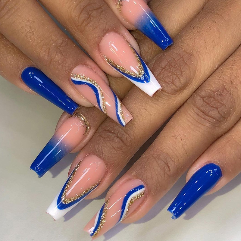 Simple 24Pcs Ballet Fake Nail Tips With Glue Long Coffin French False N Artifical Wearable Press On N Finished_voghion.com