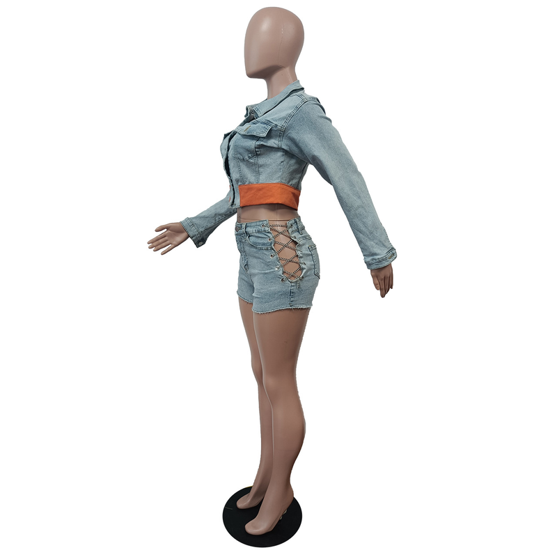 Damen-Shorts, Denim, lässiger Stretch-Anzug_voghion.com