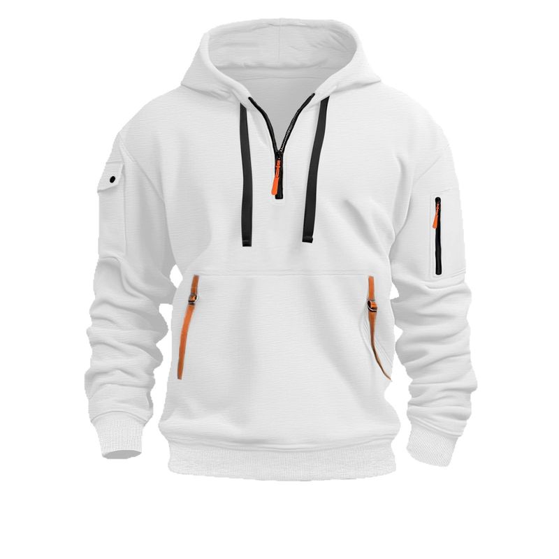 Felpa con cappuccio e zip da uomo, foderata in pile, con tasche multiple, giacca oversize da streetwear per abbigliamento casual autunnale_voghion.com