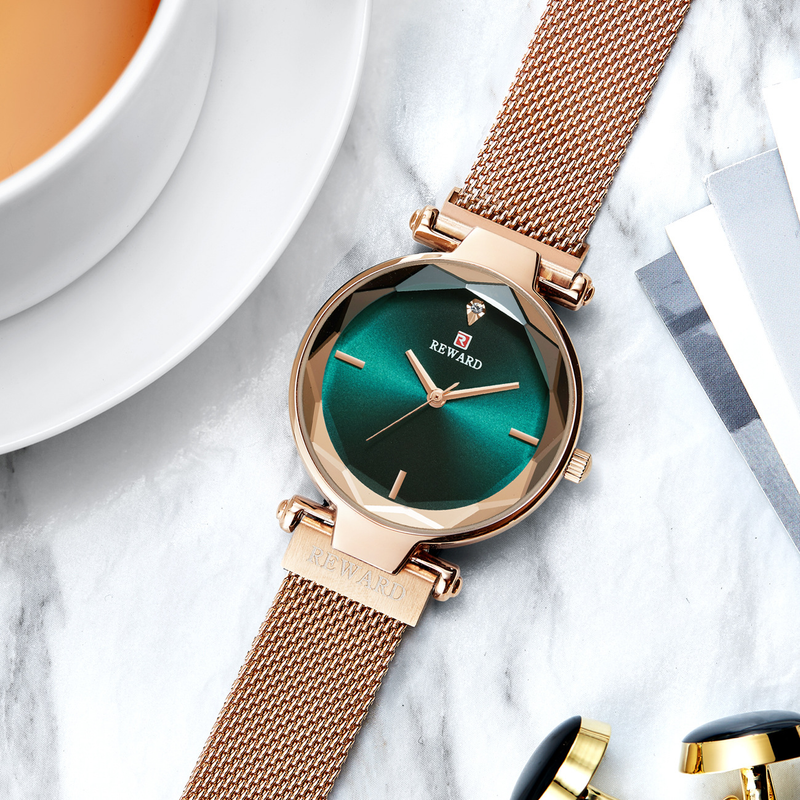Reloj de mujer REWARD 63096L con correa de hebilla magnética, reloj de cuarzo resistente al agua a la moda, reloj con correa de malla_voghion.com