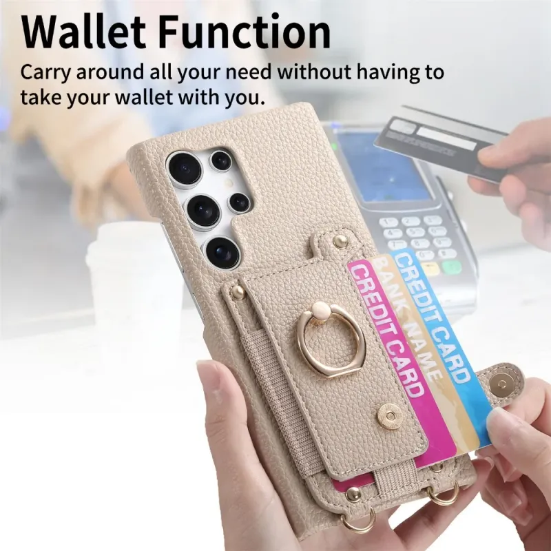 Crossbody-Geldbörse mit Kartenhalter für Samsung S25 S24 Plus S23 S22 Ultra S21 FE A56 A36 A26 A16 A06 A55 A35 A15 Ringhülle_voghion.com