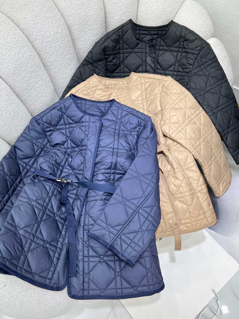 Höst Vinter Kvinnor Slimma Rutiga Quiltade kappor Öppen Dam Designer Varm bomullsjacka med bältebroderi_voghion.com