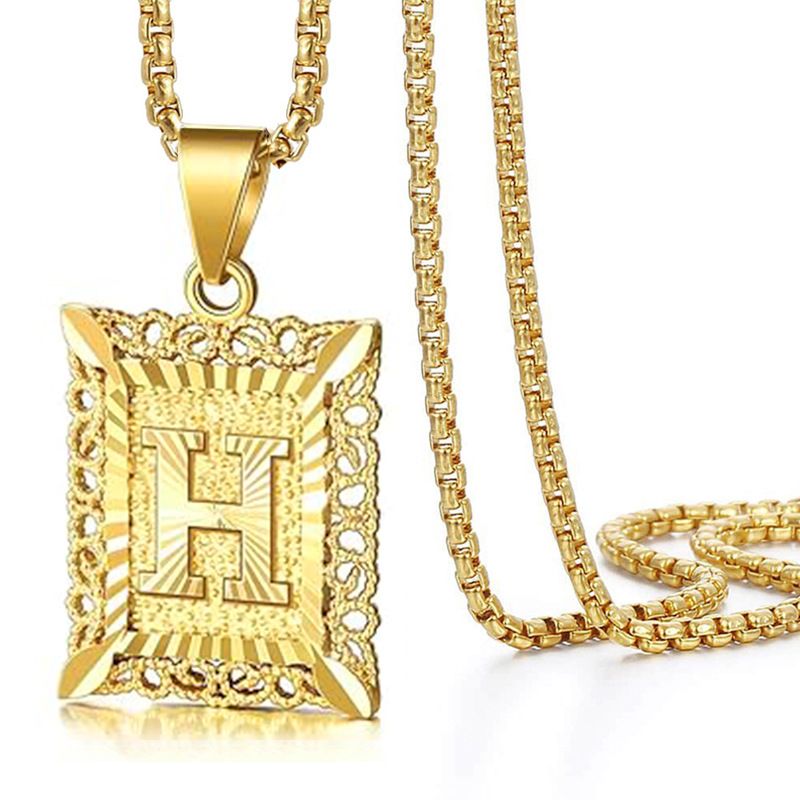 Naszyjnik z kubańskiego łańcuszka dla mężczyzn, angielski, 26, kwadratowy, pusty, z literą dla pary, z biżuterią, damski_voghion.com