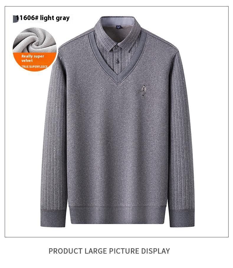Men's knitted with wool and plush thickening, 2024 winter vacation two-piece shirt collar sweater D_voghion.com