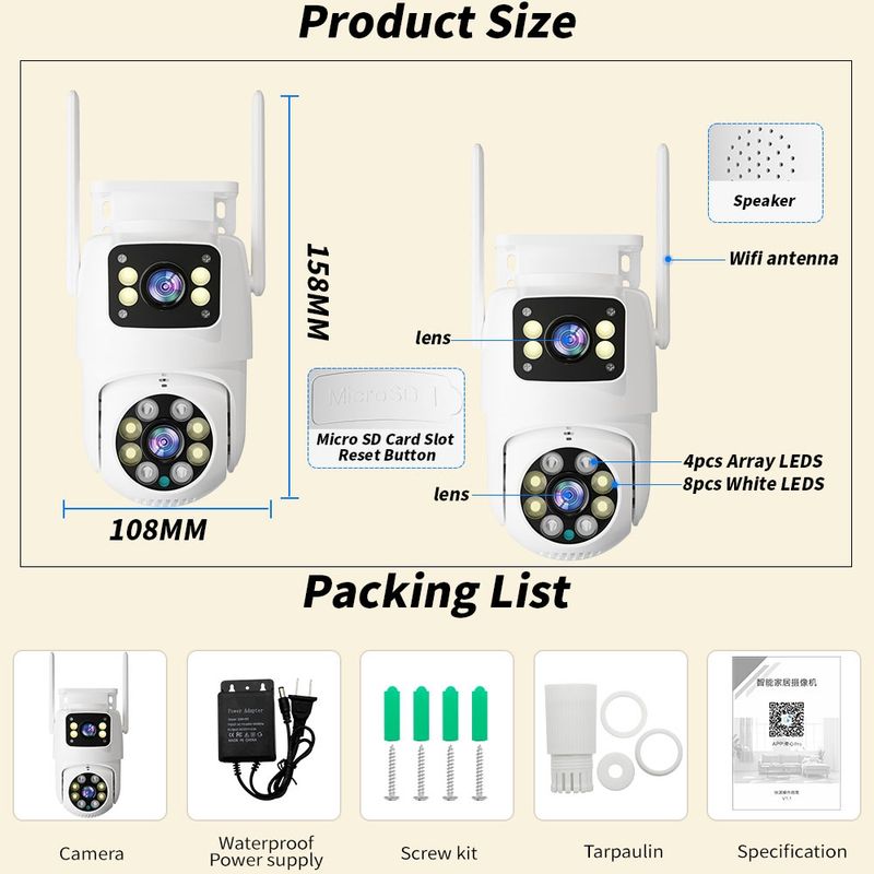 Q8216 4MP Two-way Voice Outdoor IP66 Waterproof WiFi Camera, Plug Type:EU Plug(White)_voghion.com