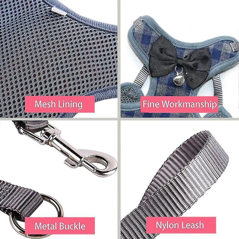 Huisdiertuigje + Huisdierriem - Klassieke Plaid Kitty Lead Rope Puppy Harness Set Voor Kleine Honden Grote Katten (l, Blauw Geruit)_voghion.com