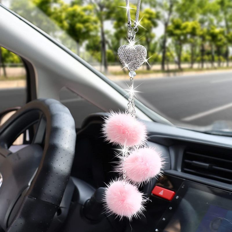 Pendentif en forme de cœur en forme de boule de cheveux pour rétroviseur de voiture, décoration féminine_voghion.com