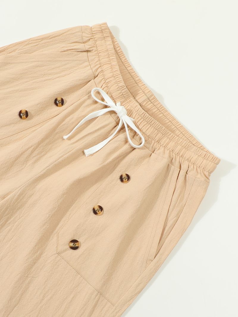 Pantaloncini estivi da uomo in cotone e lino, casual americani, larghi e dritti, con bottoni_voghion.com