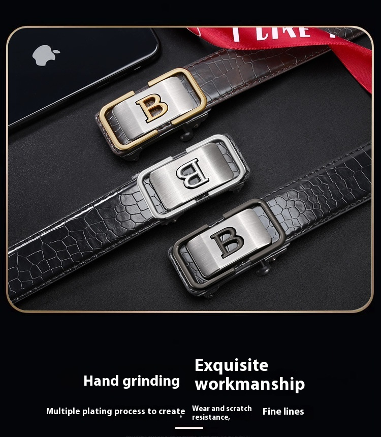 New Men's Belt with Fish Pattern, B-style Internal Wearing Toothless Belt, Fashionable and Casual with Versatile Temperament_voghion.com