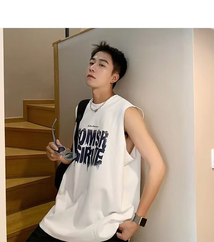 American High Street Veelzijdige mouwloze losse grote tanktop voor jongens Zomer effen sport Kam schouder T-shirt Top_voghion.com