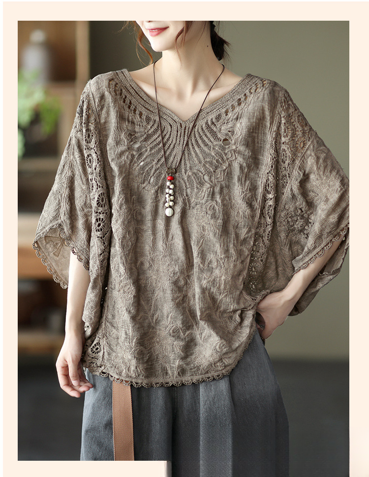 Damska koszulka z krótkim rękawem, modna, chroniąca przed słońcem, bawełniana, z wycięciem w kształcie skrzydeł nietoperza, luźna, w dużym rozmiarze_voghion.com