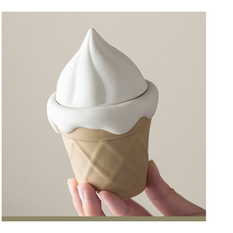 Aromatherapy Empty Cup With Lid Ceramic Candle Container Ornament Creative Gift Home Ice Cream Shape_voghion.com