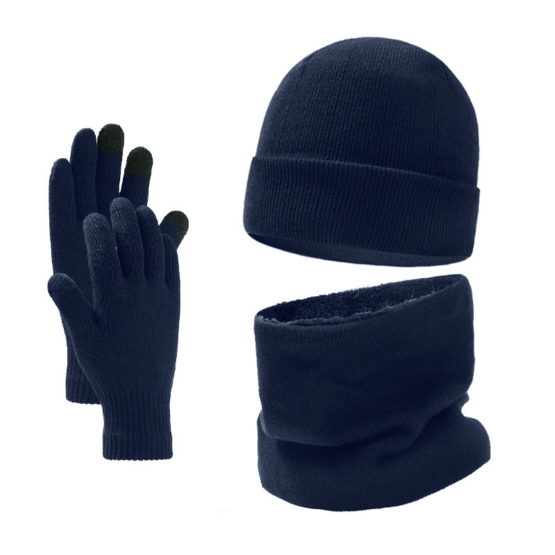 Wintermütze, Schal und Handschuhe, dreiteiliges Set für Herren, Strickmütze plus samtige Winterwollmütze und Schal_voghion.com