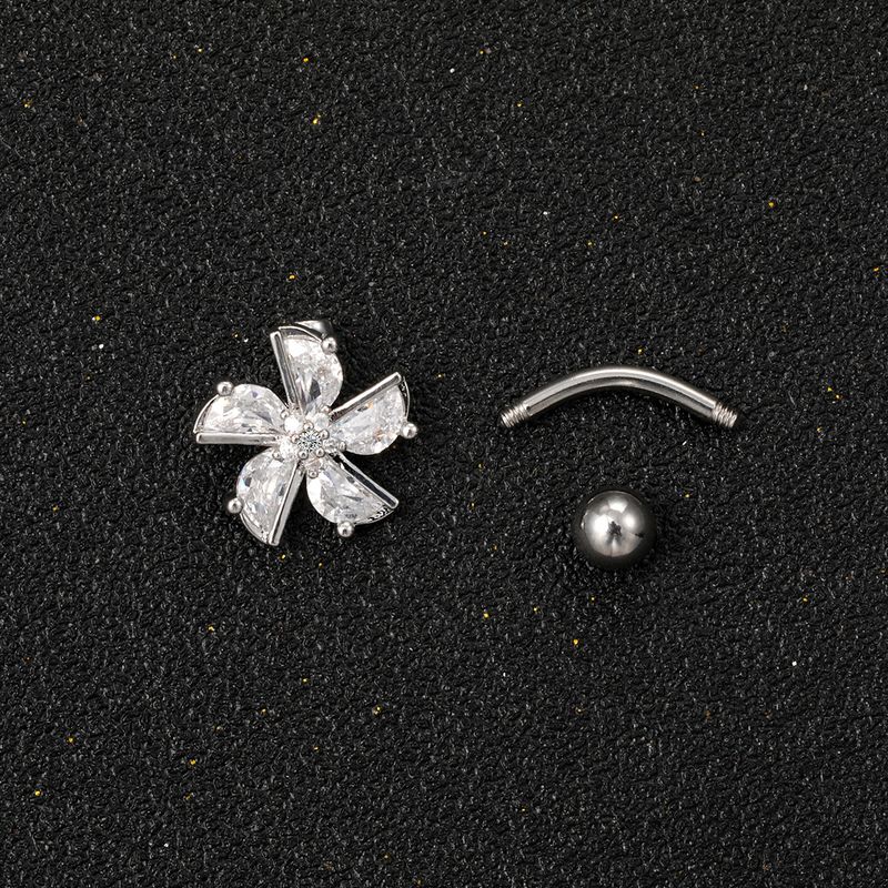 Piercing per ombelico floreale in zirconia cubica - Gioiello per il corpo in acciaio chirurgico 316L, design artigianale (14G/16G, ipoallergenico, confezione regalo inclusa)_voghion.com