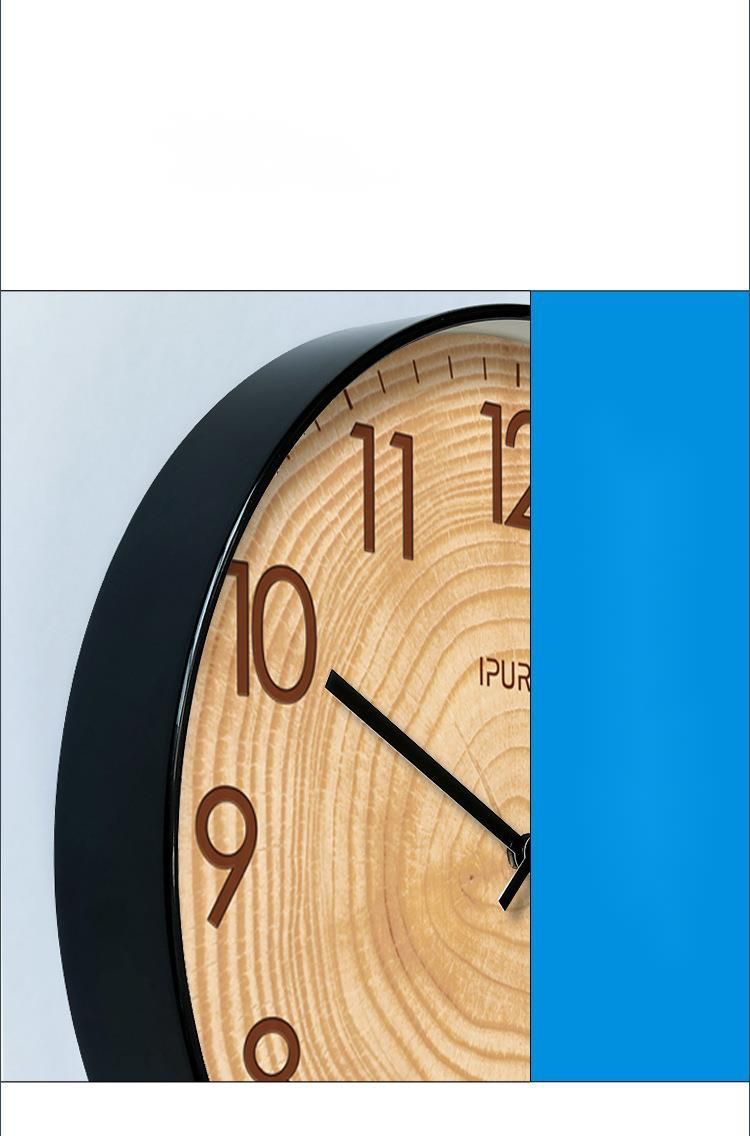 Yipula 6857 Wooden Texture Wall Living Room Fashion Art Silent Sweep Second Quartz Clock_voghion.com